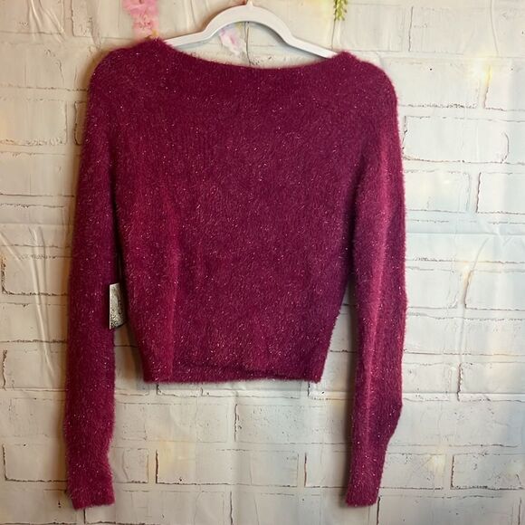 HAPPILY Holiday FUZZY TINSEL SPARKLE PINK SWEATER SIZE S NWT - Picture 8 of 9